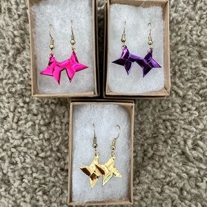Shiny metallic shuriken origami earrings